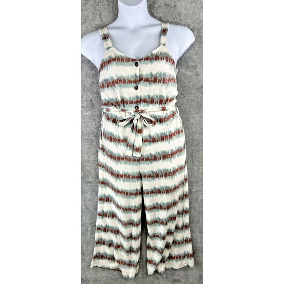 Monteau LA Woman’s Medium Soft & Comfy Jump Suit Cropped‎ Tie Dye Belted Boho - Picture 1 of 14